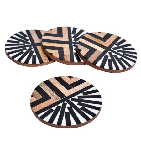 Geometric Wood And Resin Coasters Cup Holder In Set Of 4